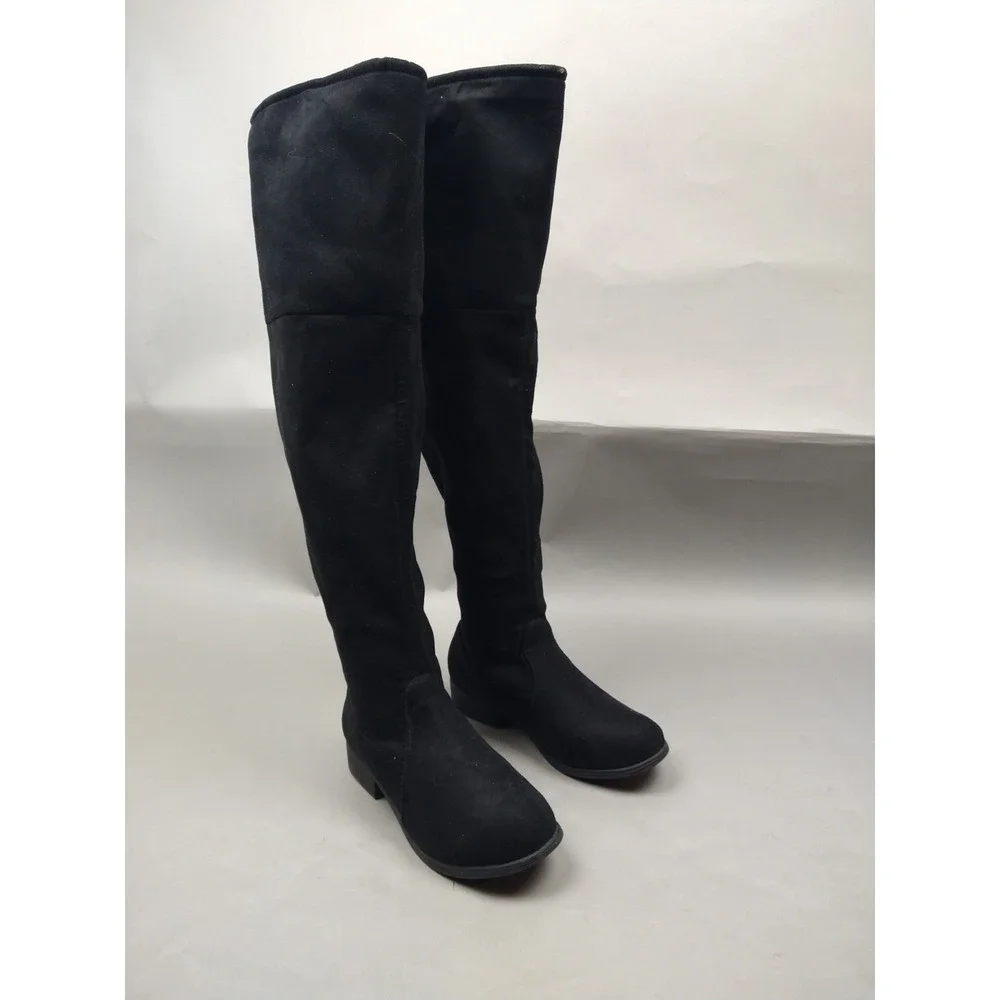 Rue 21 Black Over The Knee Women's‎ 6 Tie Fashion Boots Faux Suede Pull On